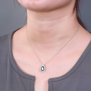 Collar con Colgante <span class=keywords><strong>de</strong></span> Esmeralda Cultivada en Laboratorio, Chapado en Platino, Plata <span class=keywords><strong>de</strong></span> Ley 925, Corte Ovalado, Pera, Redondo, Multi Estilo, Joyería Fina - Product Image 4