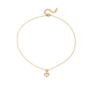 Collar J&D de Acero Inoxidable con Chapa de Oro de 18K PVD y Colgante Romántico de Corazón Hueco con Zirconia Blanca - Product Image 6