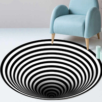 Tapis d'illusion optique 3D Vortex tapis rond Clown paillasson pour chambre à coucher, tapis rond à carreaux noir et blanc optique visuelle