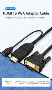 Câble convertisseur HDMI vers VGA 1080P avec charge d'alimentation Micro USB hdmi vers vga avec câble audio et usb