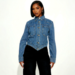 Custom Ladies <b>Denim</b> Jacket Woven Eco-Friendly Breathable Reversible Classic Casual <b>Stretch</b> Long Sleeve Turn-Down Collar Winter - Product Image 1