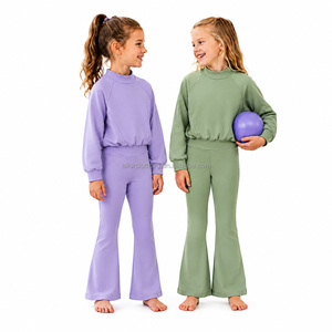 Conjunto Deportivo para Niñas, Ropa de Yoga Elástica, Sudadera Holgada de Manga Larga, Pantalones Acampanados, Ropa Casual de Entrenamiento, Marca Privada - Product Image 4