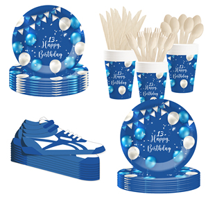 DAMAI Juego de Platos de Papel Personalizados Desechables con Temática de Fiesta de Cumpleaños Azul para Niños de 13 Años - Product Image 1