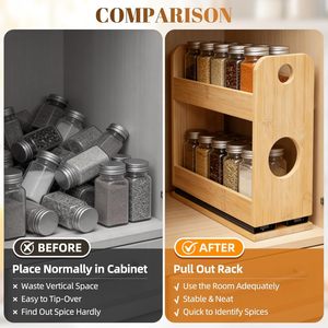 Tfro & Cile Étagère à Épices Coulissante à Double Niveau en Bambou pour Armoire, Organisateur Gain de Place pour Assaisonnements, Cuisine et Garde-Manger - Product Image 3