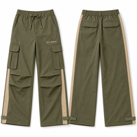 Pantalon cargo patchwork vert pour femme KM, pantalon de travail ample à rayures latérales et taille élastiquée, vente en gros