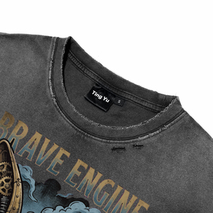 Oversized Vintage Distress Spray Wash Short Sleeve Men’s Breathable T-Shirts <b>Punk</b> Mechanical Rabbit Pocket Watch Print Tees - Product Image 3