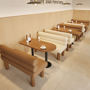 ที่นั่งคาเฟ่สไตล์วาบิซาบิพร้อมพนักพิงทรงกระบอก ขาไม้หนา ม้านั่งรับประทานอาหาร โซฟาขาหนา ม้านั่งโซฟาสำหรับร้านอาหาร - Product Image 4