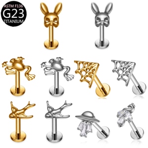 OEM 16G G23 Titanium Zirkoon Bruiloft Oorbellen Oorbeugel Body <span class=keywords><strong>Piercing</strong></span> Sieraden Platte Achterkant Trendy Labret - Product Image 2