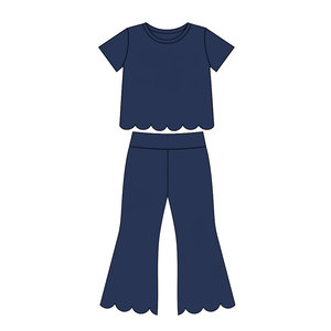 Tenues personnalisées en coton de couleur unie pour bébés filles avec bord festonné, vente en gros, vêtements assortis pour sœurs, collection automne, prix d'usine, boutique de vêtements - Product Image 5