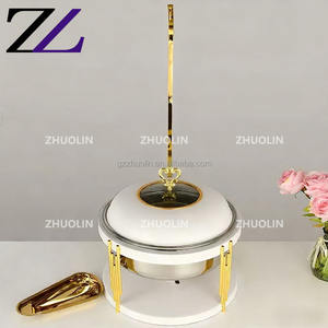 Tapa de gancho colgante de gran tamaño de 10L, juego de servicio de catering de Buffet de caligrafía árabe Blanca Dorada, platos de Cheffing ejecutivos para bodas - Product Image 2