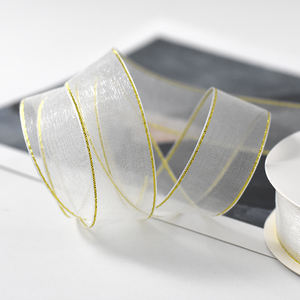 CSFY 1 pouce Ruban Organza Bord Or pour Boîte Cadeau Bouquet Emballage Fête De Mariage En Utilisant Un Ruban Organza Fantaisie Avec <span class=keywords><strong>Fil</strong></span> D'or - Product Image 1