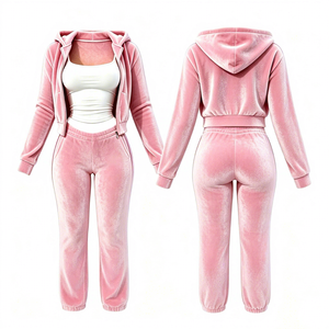 Custom Logo <b>Women</b> Leopard 2 Piece <b>Velour</b> <b>Tracksuit</b> Full Zip Striped Hooded Crop Jacket Capri Legging Set Y2K Velvet <b>Women's</b> Sets - Product Image 3