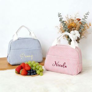 Custom Name Embroidered Corduroy <b>Thermal</b> Insulated Large Capacity Durable Lunch Tote Portable Reusable Cooler Bag for <b>Boys</b> - Product Image 5