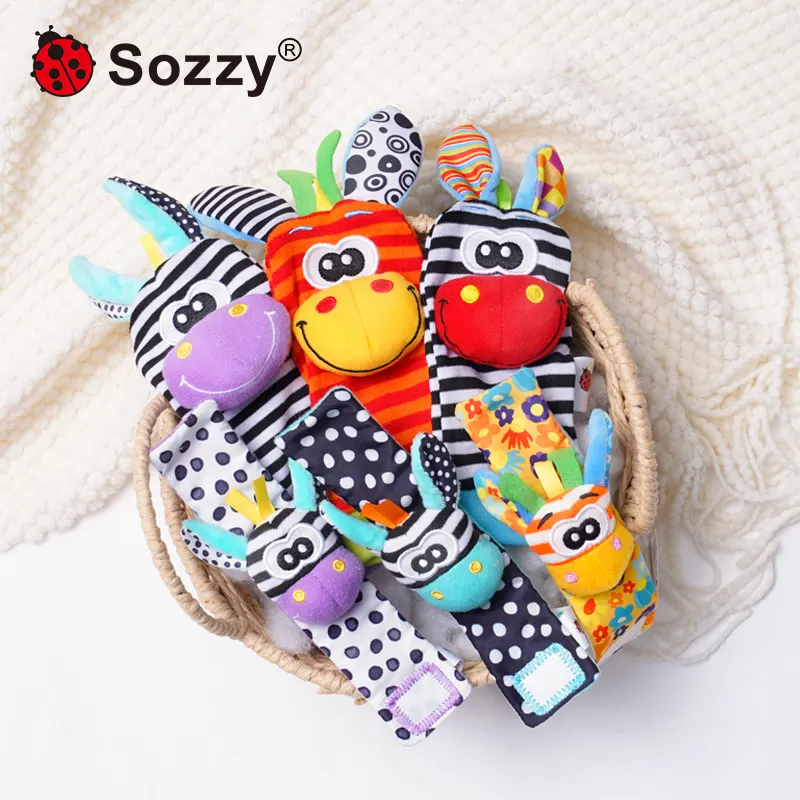 Infant Cute Kuscheltiere Baby Rassel Socken Spielzeug 3-6 bis 12 Monate Fuß Finder und Handgelenk Rassel Kinder Socken Rassel Spielzeug