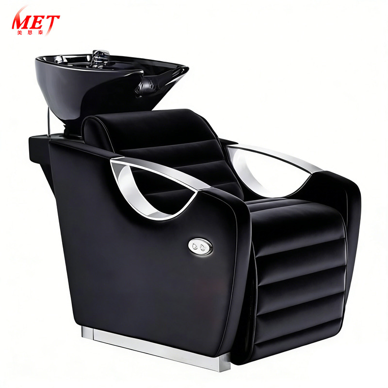 Modern Barbershop Furniture Black Leather Reclining