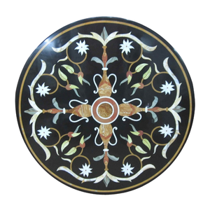Ensemble de table basse en marbre incrusté TL plateau en marbre noir raffiné Pietra Dura détaillant meubles de salon élégant traditionnel - Product Image 1