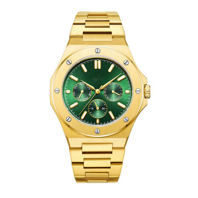 Men's Luxury Fashion Citizen Movement Chronograph 5ATM Waterproof Stainless Steel Gold 41MM Auto Date Low MOQ OEM Wrist Watch