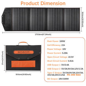 เครื่องกำเนิดไฟฟ้าพกพาขนาดเล็กแบบพับได้ ทนทานต่อสภาพอากาศ พร้อมพอร์ต USB Type-C และ DC Output กำลังไฟ 100w แผงโซลาร์เซลล์แบบโมโน 12v สำหรับขายส่ง - Product Image 5