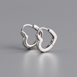 High Quality 925 Sterling <strong>Silver</strong> Heart Button Earring <strong>Hoop</strong> for Women - Product Image 2