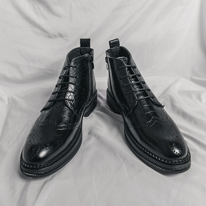 <strong>Brogue</strong> Pattern <strong>Black</strong> Brown High Top Handsome Designers Durable PU Leather Ankle <strong>Boots</strong> <strong>Men</strong> - Product Image 3