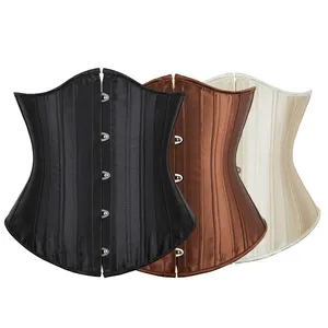 Lace Up Waist Training Corset 26 rods Women Satin Cupless Bustier Frim Tummy Control black corset new