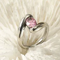 Bague en acier inoxydable torsadée polie à bande ouverte, incrustée d'une pierre noire ovale, bijou de mode