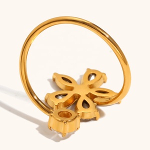 Dingran gioielli gioielli gioielli gioielli in acciaio inox placcato oro fiori zircone anelli aperti per le donne - Product Image 6