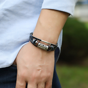 Punk Creux Gravé Tube Connexion <span class=keywords><strong>Bracelet</strong></span> Multi Couches <span class=keywords><strong>Bracelet</strong></span> <span class=keywords><strong>Bracelet</strong></span> <span class=keywords><strong>Bracelet</strong></span> En Cuir pour Hommes - Product Image 2