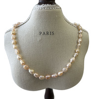 Collier ras de cou en perles baroques d'eau douce 100% NATURELLES de 16 à 18 pouces - bonne qualité - fermoir en laiton plaqué or 18 carats - étanche