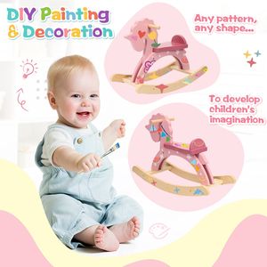 Jouet <span class=keywords><strong>cheval</strong></span> <span class=keywords><strong>à</strong></span> <span class=keywords><strong>bascule</strong></span> en bois rose pour enfants, cadeau d'anniversaire de noël, 2022 - Product Image 4