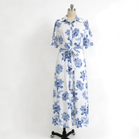 Robe maxi d'été à imprimé floral, tissu en rayonne doux, col en V, style décontracté, fente latérale, taille unique, taille naturelle, tissage respirant