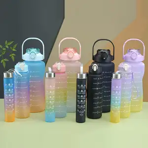 Venta al por mayor 3 en 1 set niños botellas de agua reutilizables eco amigable deportes plástico niños botella de agua con pajita