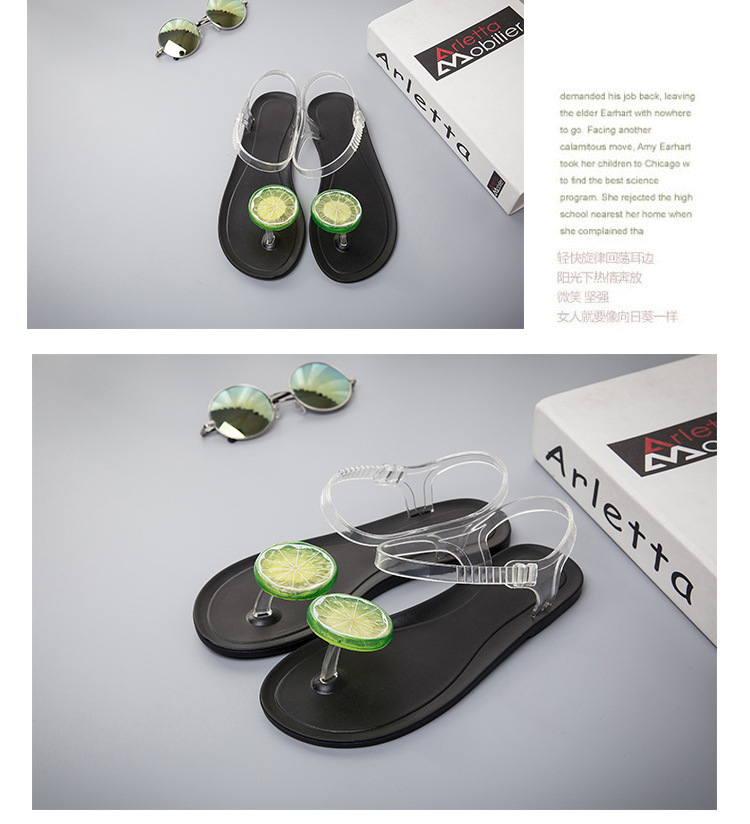Summer Lemon Flat Heel Women Sandals Sweet Jelly Beach Shoes Student Girls Clip Toe Sandals