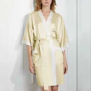 Зимняя 2024 Пижама для женщин, роскошное кимоно из чистого шелка с перьями и кружевом для осени