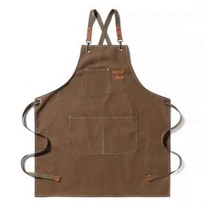 Nhà hàng thanh quán cà phê đồng phục biểu tượng tùy Chỉnh chéo trở lại nhà bếp sử dụng đầu bếp Tạp dề bông vải tạp dề với 3 túi - Product Image 3