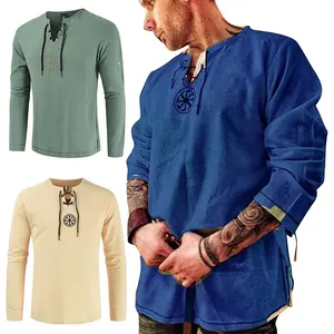 Mens Medieval Linen Shirts Pirate Outfit Renaissance Blouse Scottish Ghillie Tops Mercenary Tunic Ethnic Clothes Viking Clothing