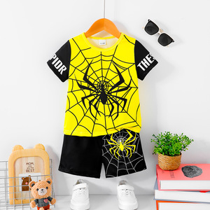 <span class=keywords><strong>Ensemble</strong></span> de vêtements d'été pour garçons, T-shirt à manches courtes + short en coton, imprimé <span class=keywords><strong>Spider</strong></span>-<span class=keywords><strong>Man</strong></span> orange et noir, deux pièces, décontracté - Product Image 2