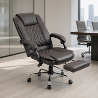 Chaise de bureau exécutive contemporaine ergonomique à dossier haut en cuir PU marron avec repose-pieds, hauteur réglable, accoudoirs en nylon pivotants