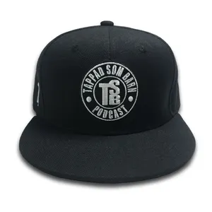 Bonés de basquete hip hop com logotipo privado para homens, bonés bordados com 6 painéis, bonés pretos em acrílico, chapéus snapback personalizados