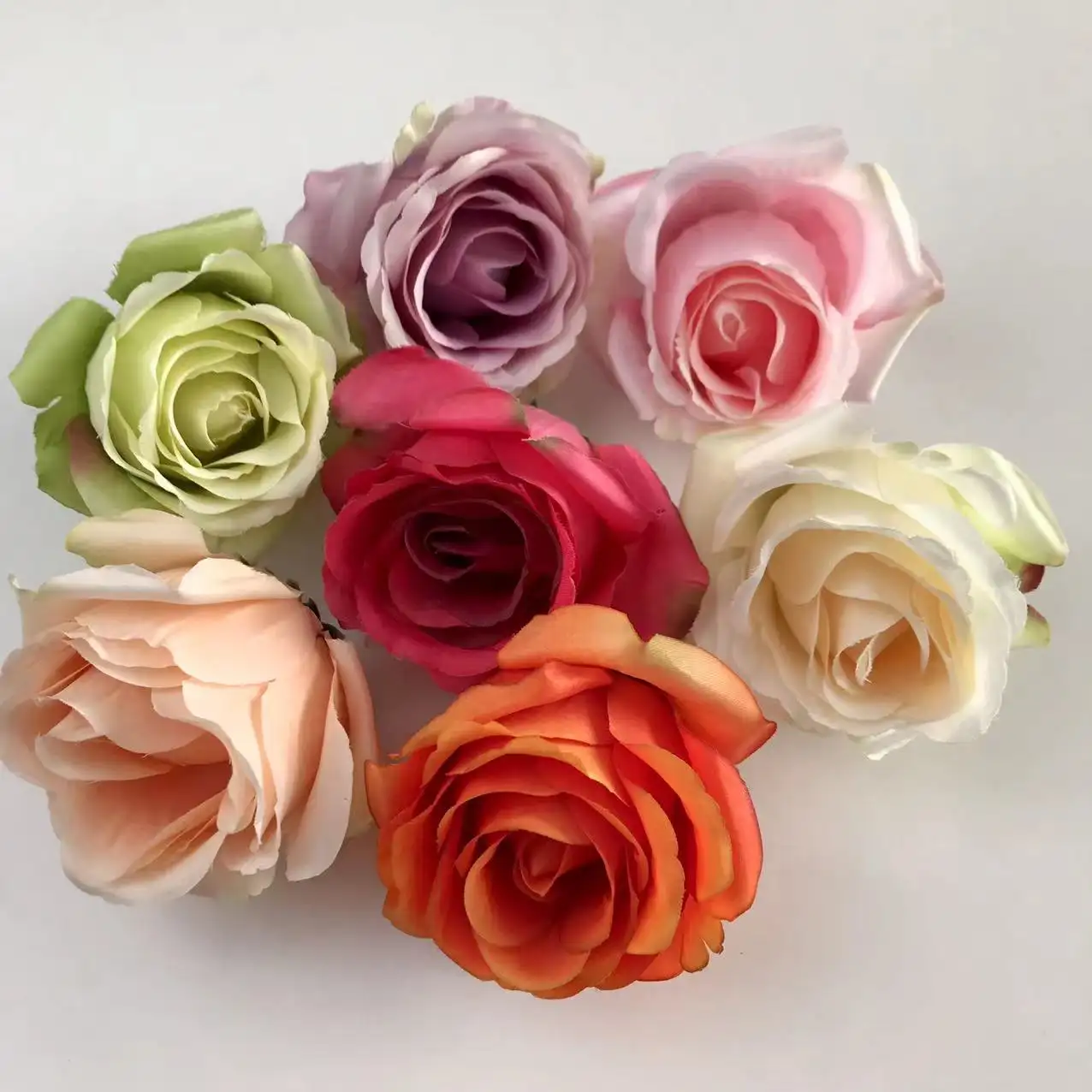Hot Selling High quality Multicolor Flower 6cm fabric artificial red silk big rose flower heads for wedding event decoration