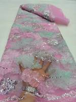 Tissu de dentelle perlée de luxe avec sequins brodés, extensible, non tissé, style uni, tissu à sequins pour accessoires de mariée