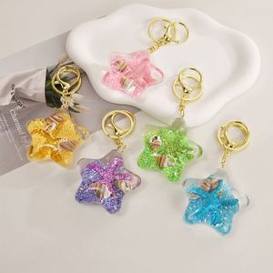 Acrylic Sea Star & <b>Shell</b> Oil Flow Sand Bottle Keychain Creative Pendant Bag Charm - Product Image 1