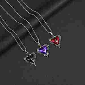 Vintage Dark Thorn Rose <b>Cross</b> Necklace for Women Gothic Punk Necklace Women <b>Men</b> Punk Necklace Thorn Red Heart Pendant Necklace - Product Image 1
