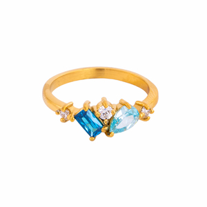 Anello J&D con Zirconia Cubica Blu, Acciaio Inossidabile Placcato Oro 18K, Forme Quadrate, a Goccia e Rotonde, Misura <span class=keywords><strong>7</strong></span> - Product Image 6