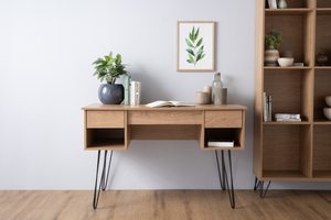 Modern Industrial Oak Colour SAMOS Working Desk with Metal Legs Compact Computer Desk for Home Office and Student Study Area - Product Image 6