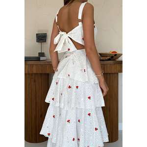 Vestido Rojo de Tirantes Finos con Lazo en la Espalda, Corte en A, Cintura Natural, Tejido Transpirable, para Uso Diario Informal, Venta al por Mayor - Product Image 2