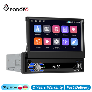 Podofo 7'' 1 Din Autoradio Android Car Radio 4+64G Retractable Touch Screen Wireless Carplay & Android Auto BT/WIFI/GPS USB - Product Image 1