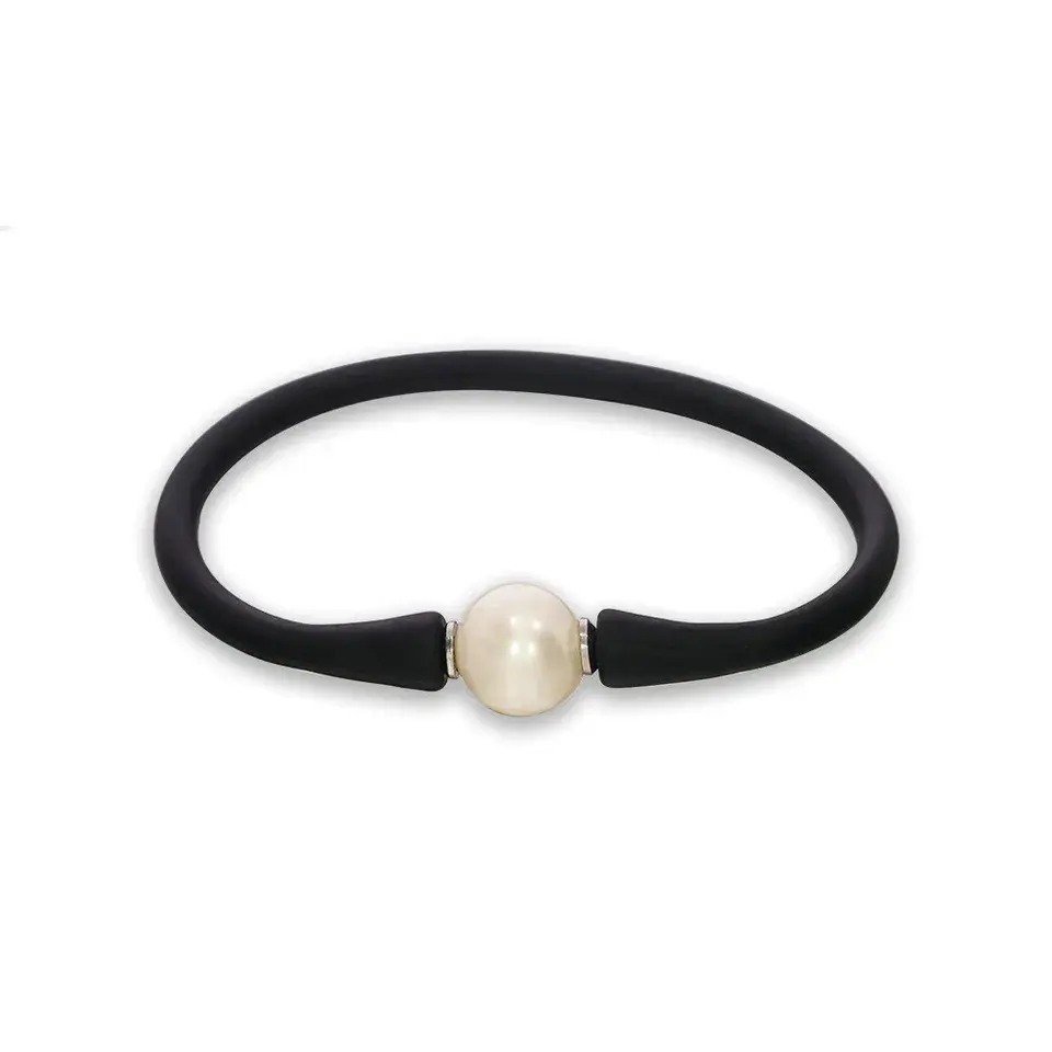 Lerca Promotional Gifts Custom Silicone Bracelet Silicone Wristband Bead Rubber Fresh Water Pearl Bracelet Hand,rainbow Bar 17cm