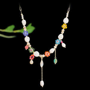 Colliers ras du cou de luxe plaqués <span class=keywords><strong>or</strong></span> 18 carats, perles baroques, fleurs en verre colorées faites à la main, pierres naturelles, cristaux, breloques Y2K bohèmes - Product Image 3
