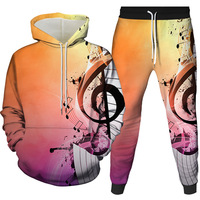 Ensemble deux pièces décontracté pour homme, style européen et américain, avec sweat à capuche et veste de baseball, imprimé numérique 3D motif flamme, guitare et musique, collection hiver transfrontalière